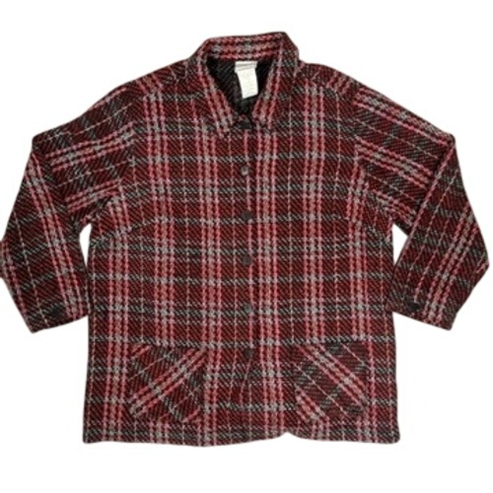 Napa Valley Red Plaid Tweed Button Front Jacket 2X Womens Wool Blend Shacket